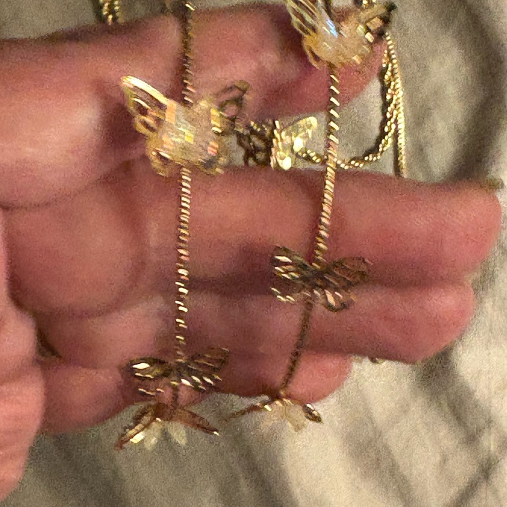 Gold Butterfly Layered Necklace Set with Matching Hoop Earrings - Picture 5 of 8